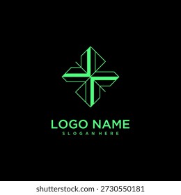 Plantilla de diseño de logotipo de Profesional con Formas geométricas verdes sobre un fondo negro, ideal para la marca de negocios.