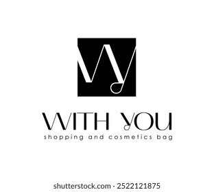 Professional logo design for the 'With You' shopping bag brand, featuring a minimalist and contemporary style. Perfect for retail, fashion, or online shopping brands. Combines elegance and modern.