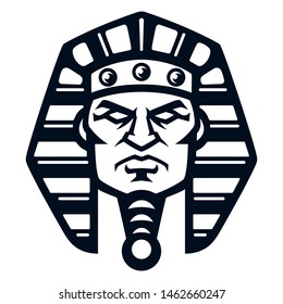 Professional logo Egyptian Pharaoh, sport mascot. Vector illustration, isolated on white background. Simple shape for design emblem, symbol, sign, badge, label, stamp.