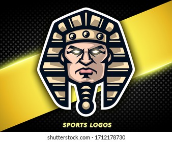 Professional Logo Egyptian Pharaoh. Sport Mascot, E-sports Label. Vector Illustration.