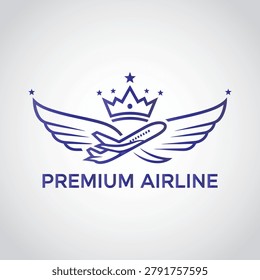 Professional logo featuring airplane wings and crown. Elegant symbol for premium air service or business aviation.