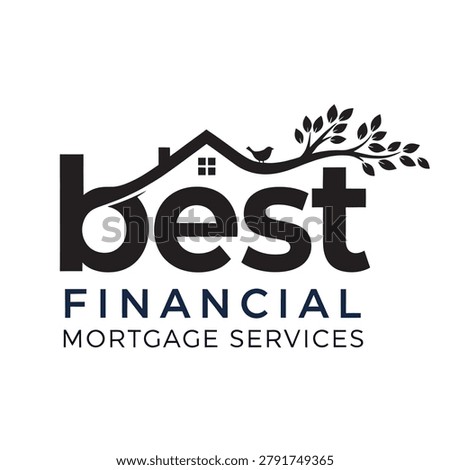 Professional logo for financial mortgage services featuring house silhouette and tree branch elements on typography.