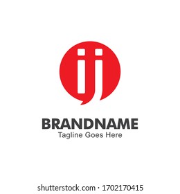 Logo profesional / plantilla de icono. letra tipográfica i & j, logotipo de círculo rojo, símbolo de chat o comunicación. para logotipos de aplicaciones de teléfonos inteligentes, consultas empresariales o educativas, etc.
