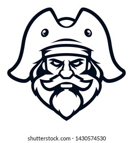 Professional logo pirate, sport mascot. Vector illustration, isolated on white background. Simple shape for design emblem, icon, symbol, sign, badge, label, stamp.
