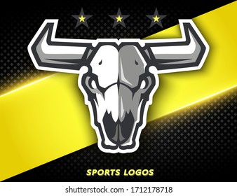 Professional logo for sport team, the skull of a bull. Mascot sporty. Vector illustration.