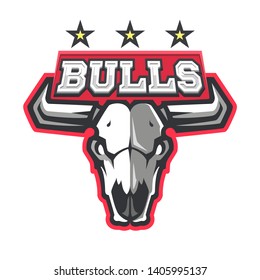 Professional logo for sport team,the skull of a bull and stars. Mascot sporty. Vector illustration, isolated on white background.