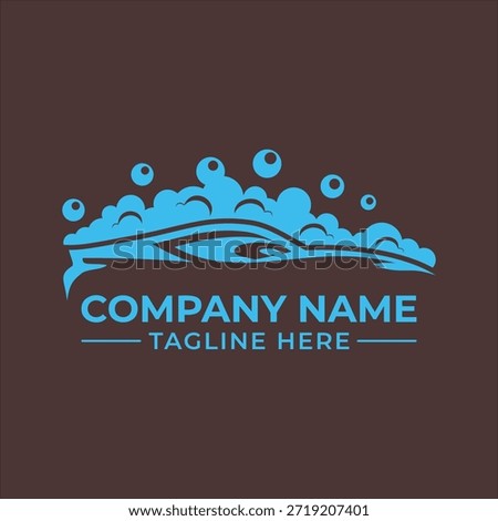 A professional logo template featuring a car silhouette covered in soap suds and bubbles