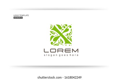 professional logo template. natural logo with the concept of the letter X typography of letters with shades of green leaves. vector eps 10.