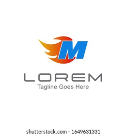 professional logo template. Simple logo of the fire symbol and the letter m. vector eps 10.