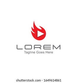 professional logo template. Simple logo or media icon, fire and play. vector eps 10.
