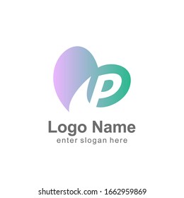 plantilla de logotipo profesional. Letra tipográfica p en forma de corazón o amor. Puede ser utilizado para logotipos de marcas, cuidado de la piel, spas, salud, etc., cepos vectoriales 10.