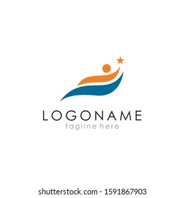 Professional Logo Template, Vector Design Of Abstract People. Education, Sports Games, Fitness, Business, Coach Vector Logo. Active People.