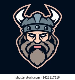 Professional logo viking warrior, sport mascot. Vector illustration. Simple shape for design emblem, icon, symbol, sign, badge, label, stamp.