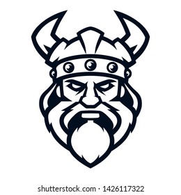 Professional logo viking warrior, sport mascot. Vector illustration, isolated on white background. Simple shape for design emblem, icon, symbol, sign, badge, label, stamp. svg