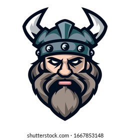 Professional logo viking warrior, sport mascot. Vector illustration, isolated on white background.  svg
