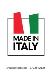 Professional Made in Italy label featuring a stylized Italian flag and bold typography in a clean, modern design. Ideal for product packaging, export goods, manufacturing labels, quality assurance programs, retail products, promotional materials, e-commerce listings, and authentic Italian-made merchandise.