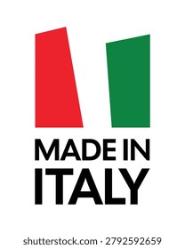 Professional Made in Italy logo featuring a modern Italian flag design and bold typography. Ideal for product packaging, country of origin labeling, export goods, Italian manufacturing, premium quality branding, retail products, e-commerce listings, promotional materials, and authentic Italian-made merchandise.