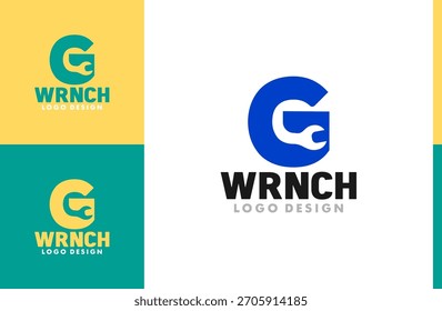 Professional Maintenance Logo with Initial Letter G and Wrench Icon for Mechanical and Manufacturing Companies. Isolated on white background.