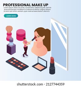 Professional make up isometric 3d vector concept for banner, website, illustration, landing page, flyer, etc.
