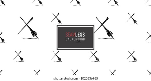 Professional makeup artist background. Vector seamless pattern with eyeliner stroke and brow brush. Black fashion illustration on white backdrop. Hand drawn art in watercolor style.