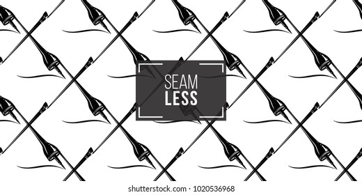 Professional makeup artist background. Vector seamless pattern with eyeliner stroke and brow brush. Black fashion illustration on white backdrop. Hand drawn art in watercolor style.