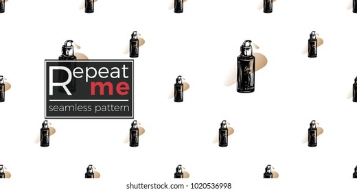 Professional makeup artist background. Vector seamless pattern with natural concealer. Black fashion illustration on white backdrop. Hand drawn art in watercolor style.