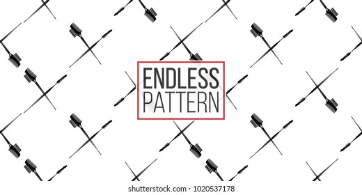 Professional makeup artist background. Vector seamless pattern with brow comb brush and mascara wand. Black fashion illustration on white backdrop. Hand drawn art in watercolor style.
