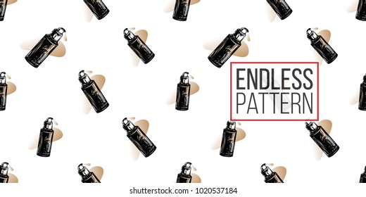 Professional makeup artist background. Vector seamless pattern with natural concealer. Black fashion illustration on white backdrop. Hand drawn art in watercolor style.