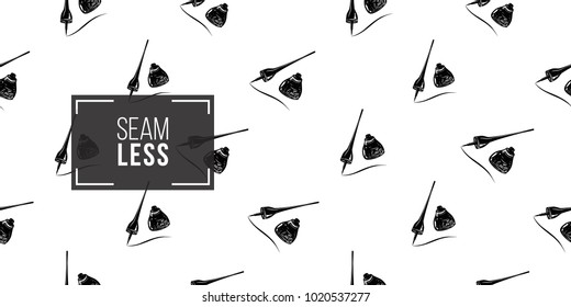 Professional makeup artist background. Vector seamless pattern with eyeliner stroke. Black fashion illustration on white backdrop. Hand drawn art in watercolor style.