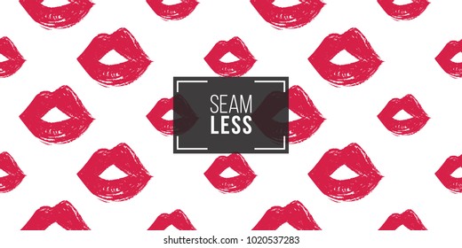 Professional makeup artist background. Vector seamless pattern with red lips mouth. Black fashion illustration on white backdrop. Hand drawn art in watercolor style.