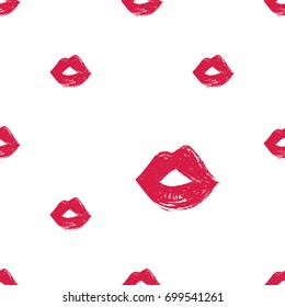 Professional makeup artist background. Vector seamless pattern with red lips mouth. Black fashion illustration on white backdrop. Hand drawn art in watercolor style.