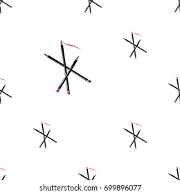 Professional makeup artist background. Vector seamless pattern with makeup pencils. Black fashion illustration on white backdrop. Hand drawn art in watercolor style.
