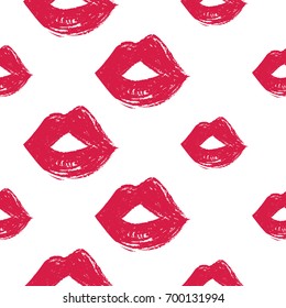 Professional makeup artist background. Vector seamless pattern with red lips mouth. Black fashion illustration on white backdrop. Hand drawn art in watercolor style.