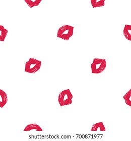 Professional makeup artist background. Vector seamless pattern with red lips mouth. Black fashion illustration on white backdrop. Hand drawn art in watercolor style.