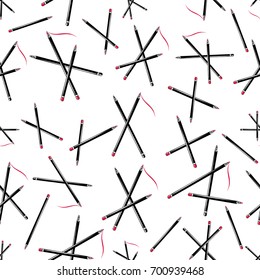 Professional makeup artist background. Vector seamless pattern with makeup pencils. Black fashion illustration on white backdrop. Hand drawn art in watercolor style.