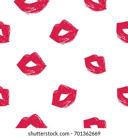 Professional makeup artist background. Vector seamless pattern with red lips mouth. Black fashion illustration on white backdrop. Hand drawn art in watercolor style.