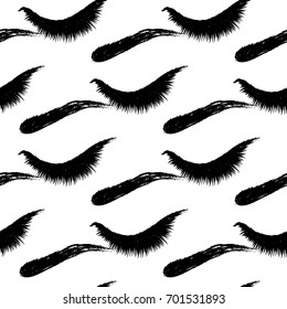 Professional makeup artist background. Vector seamless pattern with woman close eye. Black fashion illustration on white backdrop. Hand drawn art in watercolor style.
