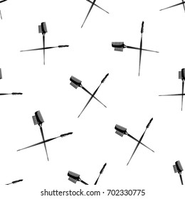 Professional makeup artist background. Vector seamless pattern with brow comb brush and mascara wand. Black fashion illustration on white backdrop. Hand drawn art in watercolor style.