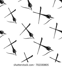 Professional makeup artist background. Vector seamless pattern with eyeliner stroke and brow brush. Black fashion illustration on white backdrop. Hand drawn art in watercolor style.