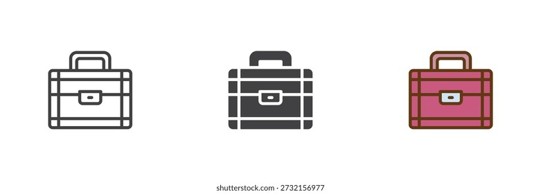 Professional makeup box icon set with line, solid and filled outline colorful styles. Makeup box icon vector sign and symbol for beauty storage, artists.