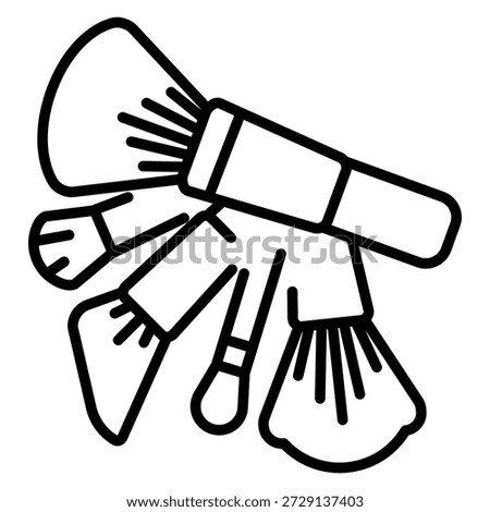 Professional makeup brush collection in a minimalist line art style. This versatile icon represents beauty, artistry, and grooming, perfect for salon websites or cosmetic packaging.