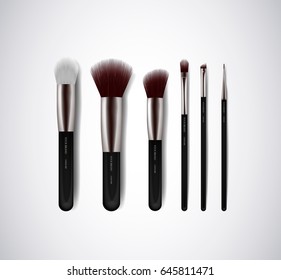 Professional Makeup Brushes kit. For concealer Powder Blush, Eye Shadow or Brow isolated. Brand templates.