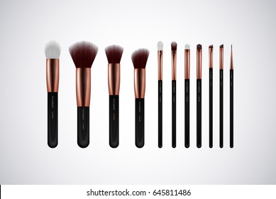 Professional Makeup Brushes kit. For concealer Powder Blush, Eye Shadow or Brow isolated. Brand templates.