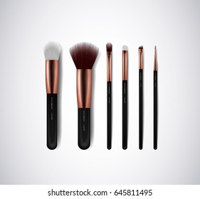Professional Makeup Brushes kit. For concealer Powder Blush, Eye Shadow or Brow isolated. Brand templates.