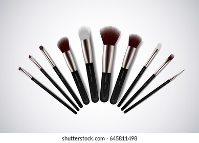 Professional Makeup Brushes kit. For concealer Powder Blush, Eye Shadow or Brow isolated. Brand templates.