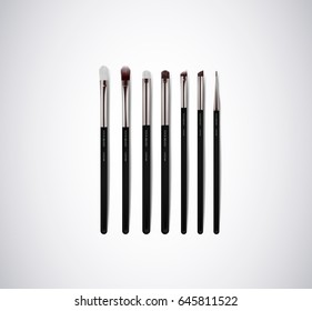 Professional Makeup Brushes kit. For concealer Powder Blush, Eye Shadow or Brow isolated. Brand templates.