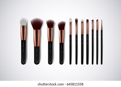 Professional Makeup Brushes kit. For concealer Powder Blush, Eye Shadow or Brow isolated. Brand templates.