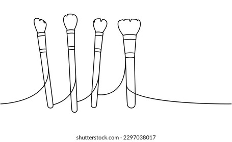 El maquillaje profesional pincha un dibujo continuo de una línea. Herramientas de maquillaje y belleza continua ilustración de una línea. Ilustración lineal del vector