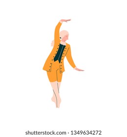 Professional Male Ballet Dancer in Costume and Wig Dancing Classical Ballet Dance Vector Illustration