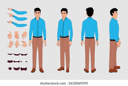 Professional Male Cartoon Character in Shirt  Sheet for 2D Vector Animation, 